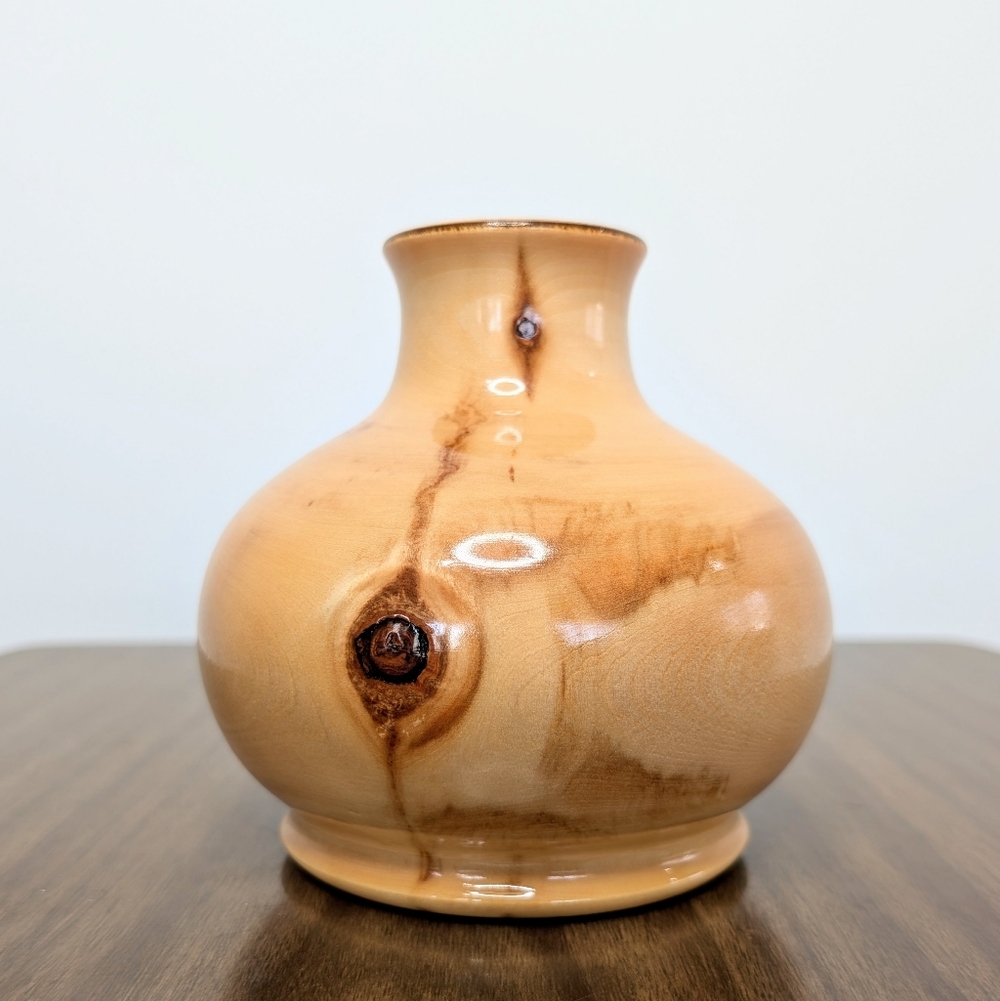 Hand Turned Signed Artisan Colorado Aspen Wood Vase Style Candle Holder